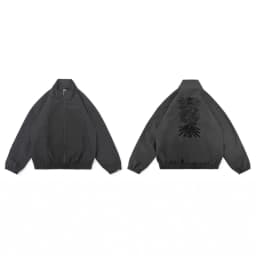 Oversized Casual Jacket with Decorative Details Trendy Black Patterned Embroidered Jacket Y2K Men and Womens Street Style Loose
