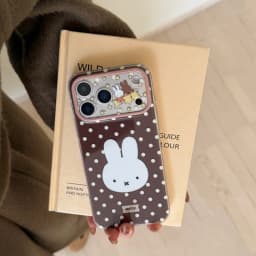 Luxury Cute cartoon Miffy brown white Polka Dots Phone Case For iPhone 16 15 14 13 17 Pro Max lovely Star Miffy Lens protect