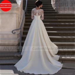 Full Sleeves Lace A Line Wedding Gown For Women 2026 Elegant V Neck Satin Wedding Dress Party Bride Gown Vestido De Noiva