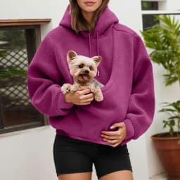 Unisex Fall And Winter Casual Fleece Solid Color Pet Pocket Hooded Sweatshirt Funny Pullover Sleep Tunics Women