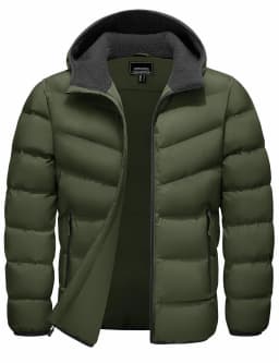 TACVASEN Mens Sherpa Lined Puffer Jacket Quilted Full-Zip Water Resistant Windproof OutShell Zippered Pockets Fleece Warm Coat