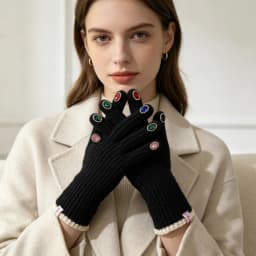Luxury High Quality Rhinestone Solid Soft Extended Knitted Gloves Winter Warm Touch Screen Fashion Full Finger Women Mittens
