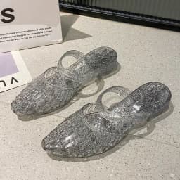 Women'S 2 In 1 Transparent Crystal Plastic Jelly Sandals Non Slip Glitter Pointed Toe Summer Casual Outdoor Beach Flat Slippers