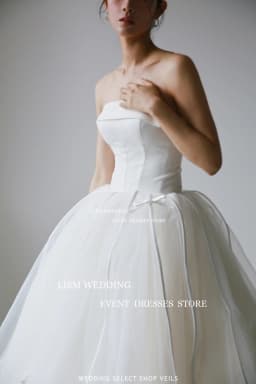 LISM Elegant Strapless A Line Korea Wedding Dresses Fairy Tulle Bow Bridal Gown Photo Shoot Sleeveless Customised Bridal Dresses