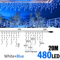 480LED Indoor Decor String Lights Christmas Ice Light Outdoor Waterproof 8 Modes Tgmer UK/US/EU Plug for Party Wedding Camping