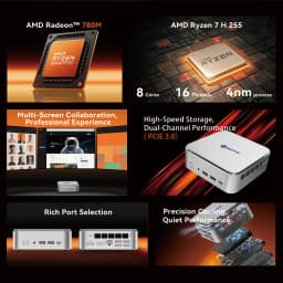 SOYO S4 PLUS Mini PC AMD Ryzen 7 H255 LPDDR5 24GB RAM 512GB PCIe3.0 NVMe SSD WiFi6 BT5.2 8K DIY Gaming Desktop Computer Compact Mini Workstation For Home Office Game Entertainment