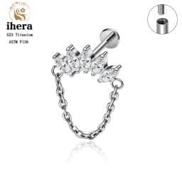 ASTM F136 Titanium Ear Cartilage Earrings Internal Thread 16G Hidden Helix Stud CZ Drape Chain Flat Back Tragus Piercing Jewelry