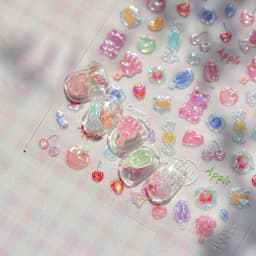 Lovely Red Fruit Strawberry Cherry Bowknot Love Heart Star Silk Ribbon 5D Nail Art Stickers Chic Self Adhesive Manicure Decal