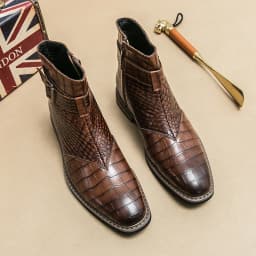 High End Banquet Formal Boots Winter Ankle Boots Men's Business Shoes Pointed Men's Genuine Leather Shoes Retro Brown Size:38-46