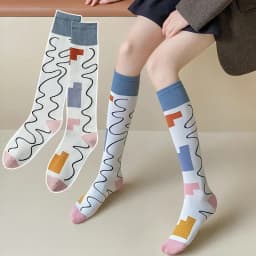 Socks Women's High Tube Calf Knee-length Socks Retro Illustration Art Abstract Street Autumn and Winter Cotton Socks High Sock