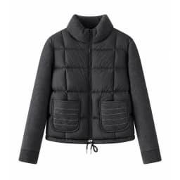 BD3621736 Women's Pure Wool Knit Hybrid Goose Down Jacket Chain Trim Pockets Stand Collar Two-Way Zip Old Money Early Autumn