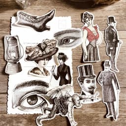 32pcs Retro Black And White European Style Retro Characters Hand Account Sticker Material Tool Album Waterproof Decorative