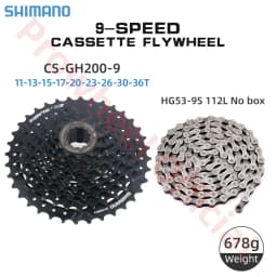 Shimano K7 9Speed Freewheel and Chain Groupset H200 Sunshine 23/25/28/30/32/36/40/42/46/50T Cassette HG53/KMC X9 Chain 9V Kit