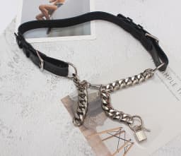 [EAM]  Pu Leather Black Thick Metal Chain Long Wide Belt Personality Women New Fashion Tide All-match Spring Autumn 2026 1DD9566