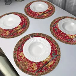 VIKAMA 4PC Indian style Golden Elephant Meal Mat Golden Elephant Flower Table Restaurant Theme Party Decoration