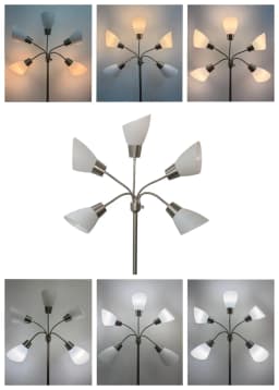 Modern Reading Floor Lamp Stand Up Lamps with Adjustable Arms 5 Head PVC Lampshade Sand Nickel Modern Bright Tall Metal Pole Lamp