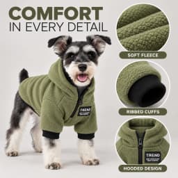 Warm Fleece Dog Hoodie Winter Pullover Pet Sweatshirt with Partial Zip for Small Medium Dogs Schnauzer Pomeranian Toy Poodle
