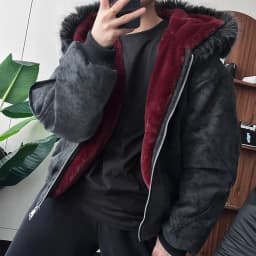 Red Faux Fur Lining PU Leather Winter Coat Man Woman Winter Warm Thicken Fleece Hooded Jacket Padded Coats