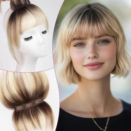 Ombre Brown to Blonde Clip in Bangs 100% Real Human Hair Bangs Wispy Bangs Hair Pieces 3 Secure Clips in Full Fringe Fake Bangs