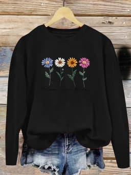 Women's Autumn and Winter Loose Casual Comfortable Tree and Bird Design Printed Velvet Long-Sleeved Round Neck Hoodie Pullover