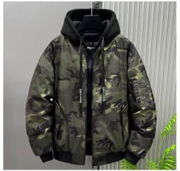 Autumn Winter Men's Retro False Two-Piece Camouflage Jacket - Plus Size Thickened Warm Casual Cotton Coat