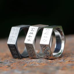 2023 New Creative Style 316L Stainless Steel Hexagon Viking Nordic Runes Ring For Men Fashion Biker Cool Jewelry Gift