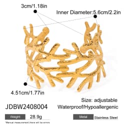 Uworld Unique Stainless Steel Metal Wide Cuff Open Bracelet Bangle 18K Gold PVD Plated Waterproof Fashion Essential Jewelr
