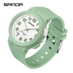 Sanda 6123 Trendy Design Soft Student Watch TPU Strap 50M Depth Waterproof Quartz Movement Children Fashion Sports Wrist Watch