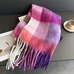 Winter Warm Thick Scarf Women Mohair Plaid Soft Tassel Shawl Wrap Pashmina Checkered Large Neck Blanket Scarf