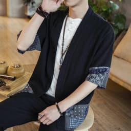 Plus Size Men's Kimono Cardigan Jacket Cotton Linen Japanese Yukata Haori Loose Open Front Hanfu Coat Samurai Costume Streetwear