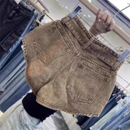 Retro Brown Shorts with A Cut Waistband High Waist Personalized Fashion Wide Leg Hot Pants Shorts Women