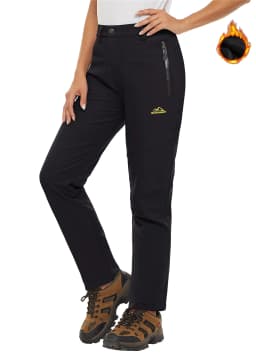 TACVASEN Fleece Lined Waterproof Soft Shell Pants Womens Winter Warm Zipper Pockets Work Pants Outdoor Hiking Ski Snow Trousers