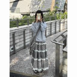 New Multi-layer Ruffle Plaid Thin Dot Splicing A-line Long Skirt Versatile Japanese Style Girls All-season Half Skirt