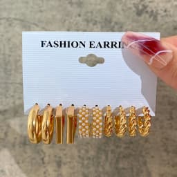 Boho Big Circle Hoop Earring Set for Women, Gold Color Bohemia Vintage Pearl Earring Heart Zircon Ear Studs Jewelry Gifts