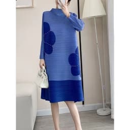 Womens Dresses Long Dresses High-quality Printed Long Skirt Elegant Temperament and Pleated Fashion High-end Round Neck Dress