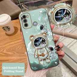 Quicksand Astronaut Plating Phone Holder Case For Motorola Moto G60 G53 G50 G42 G30 G20 G22 G52 E20 Plus G9 Play G8 Power Cover
