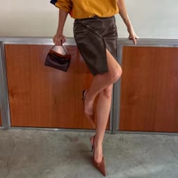 Linad Street Chic Brown PU Split Skirts Women 2026 Fashion Slim High Waist Straight Skirts Casual Knee Length Skirt Female Fall