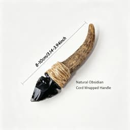 1pc Hand Knapped Obsidian Blade Antler Handle, Primitive Tribal Craft Decor, Altar Display Prop Collectible Ornament