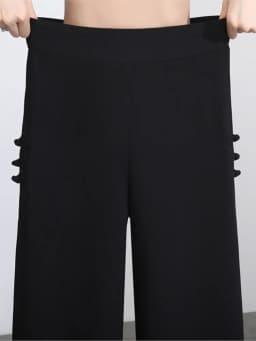 Women Side Slit Chiffon Pants Summer Thin Elastic Waist Wide Leg Pants Chic Droop Trousers Chinese Style Nine Point Pants