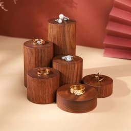 Wooden Round Block Cone Jewelry Display Stand Rings Gemstone Jewellery Holder Case Bracelet Storage Earring Shelf