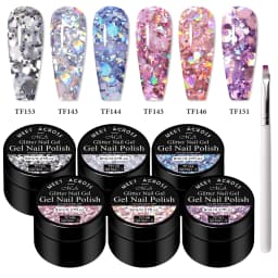 7pcs Glitter Sequins Gel Nail Polish Set Pink Silver Laser Glitter Semi Permanent Soak Off UV Gel Varnish Manicure Nail Supplies