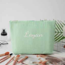 Customised Embroidery/Standard Style 2 Options, Bubble Gauze Striped Makeup Bag, Storage Pouch, Back-to-School Season