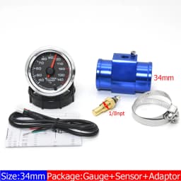 7 Color LED 2" 52mm Water Temperature Gauge with Sensor 1/8 NPT 40-140 Celsius Water Gauge+Water Temp Joint Pipe Sensor 26-40mm