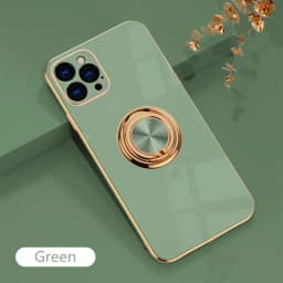 Luxury Plating Silicone Case For iPhone 16 15 14 13 12 11 Pro Xs Max Mini SE XR 8 Metal Ring Holder Stand Shockproof Soft Cover