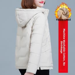 Women's Short down Cotton Jacket Warmth Outerwear Winter Coat plus Size Fluffy Coat Slimming Thickened Long Sleeve Zipper