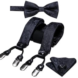 Silver Gold Red Black White Green Blue Pink Silk Mens Suspender Adjustable 6 Clips Braces Bowtie Hanky Cufflinks Set Barry.Wang