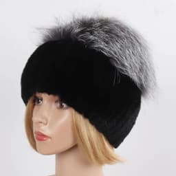 Women's Winter Warm Genuine Fur Hat Scarf Set Real Rex Rabbit Fur Cap with Silver Fox Scarves 2-Piece Natural Fashion Accessory
