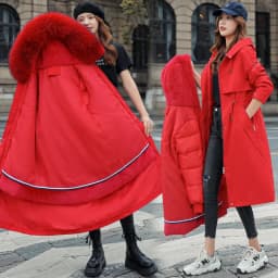 Women Hooded Parkas Coats Long Jackets Solid Detachable Big Fur Lenth Collar Zipper Drawstring Slim Fit Thick Casual 2025 Winter