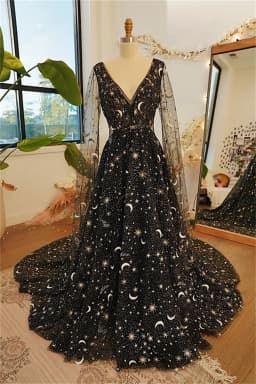 Tokyo Customized Black V-Neckline Wedding Dresses Long Sleeve Backless A-Line Bridal Gowns Court Train Elegant Wedding Gowns