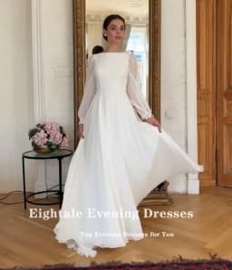 Eightale Boho Wedding Dress Customized O-Neck Long Sleeves White Ivory A-Line Chiffon Muslim Bridal Gown Vestido De Noiva